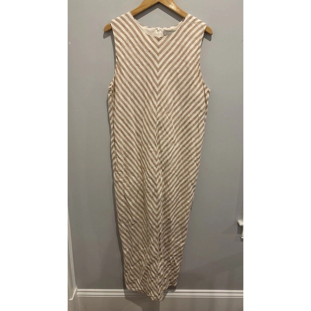 Everlane The Linen Bias Cut Dress Striped Ivory Beige Midi Size 12 - Picture 5 of 12